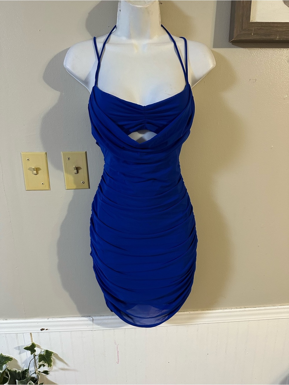 Windsor Cobalt Blue Ruched Halter Mini Dress